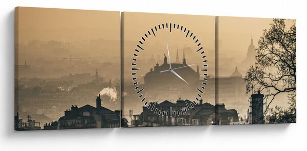 Obraz - Mesto pod hmlou (s hodinami) (90x30 cm)