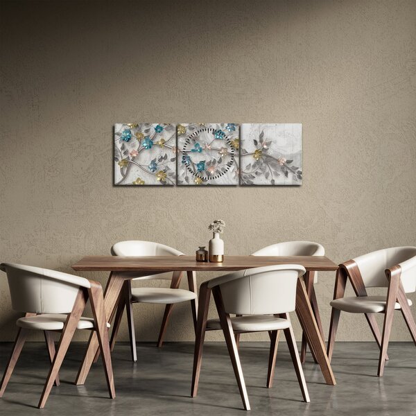 Obraz- Na vetve - abstraktné (s hodinami) (90x30 cm)
