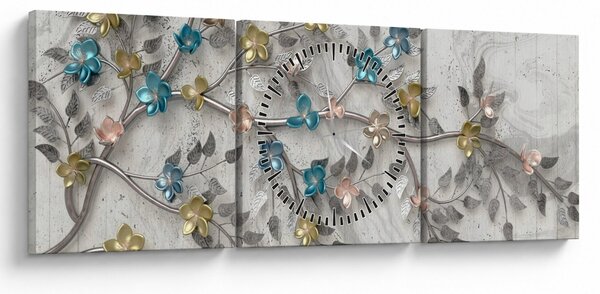Obraz- Na vetve - abstraktné (s hodinami) (90x30 cm)