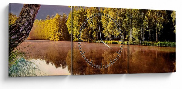 Obraz - Za riekou (s hodinami) (90x30 cm)