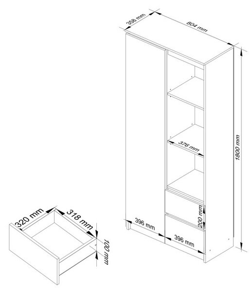 Regál R 80 cm CLP R1, biely / sonoma