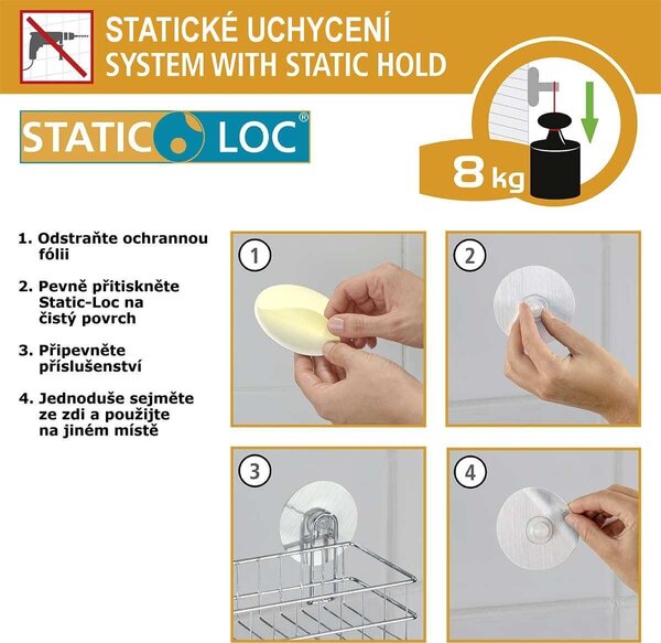 WENKO WC kefa BEZ VŔTANIA StaticLoc OSIMO lesklý kov 38x10x12 cm