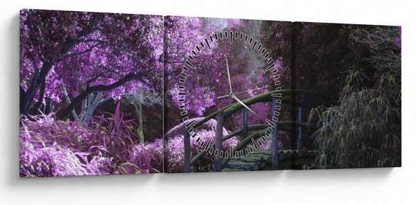 Obraz fialové záhrady (s hodinami) (90x30 cm)