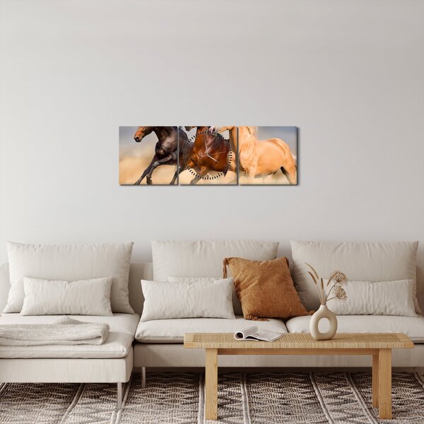 Obraz - Divé kone (s hodinami) (90x30 cm)