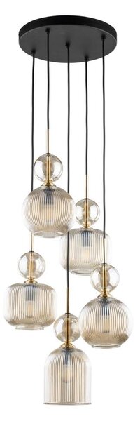 Luster na lanku SOPHIA 5xE14/10W/230V čierna/dýmová béžová