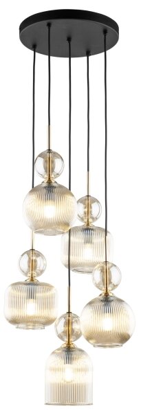 Luster na lanku SOPHIA 5xE14/10W/230V čierna/dýmová béžová
