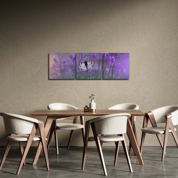 Obraz - Motýľ v levanduli (s hodinami) (90x30 cm)