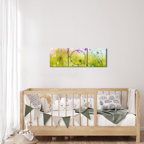 Obraz - Lúčne kvety (s hodinami) (90x30 cm)