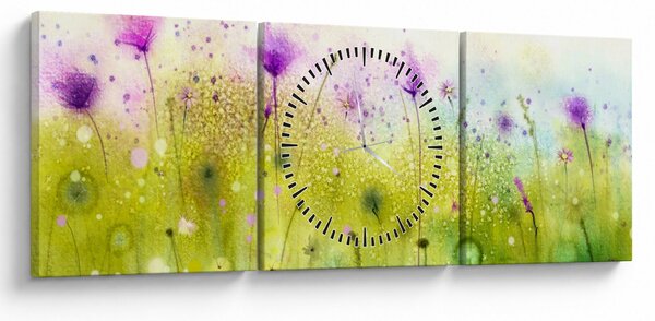 Obraz - Lúčne kvety (s hodinami) (90x30 cm)