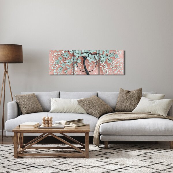 Obraz - Pastelovo modré kvety (s hodinami) (90x30 cm)