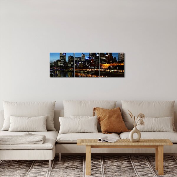 Obraz noci v Melbourne (s hodinami) (90x30 cm)