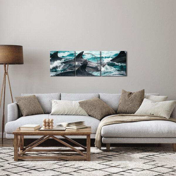 Obraz - Delfíny v oceáne (s hodinami) (90x30 cm)