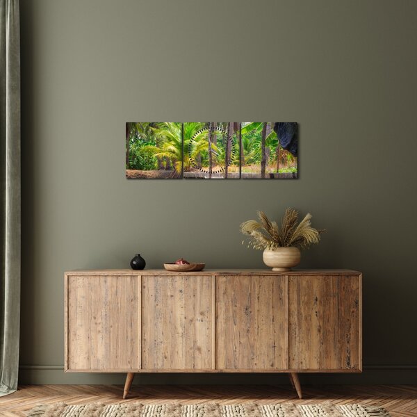 Obraz - Drevená loď na kanáli, Thajsko (s hodinami) (90x30 cm)