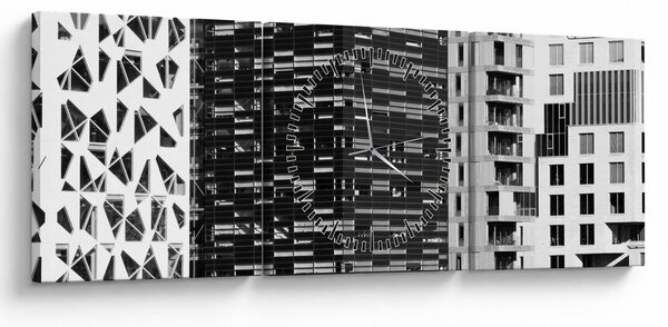Obraz čiernobiele architektúry (s hodinami) (90x30 cm)