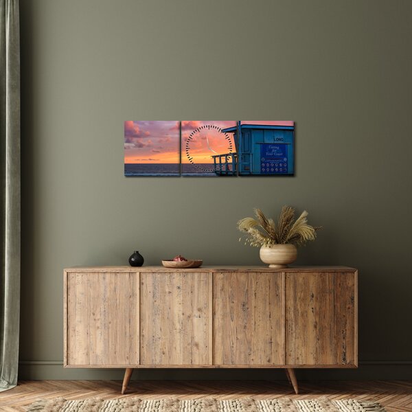 Obraz z pláže Santa Monica (s hodinami) (90x30 cm)