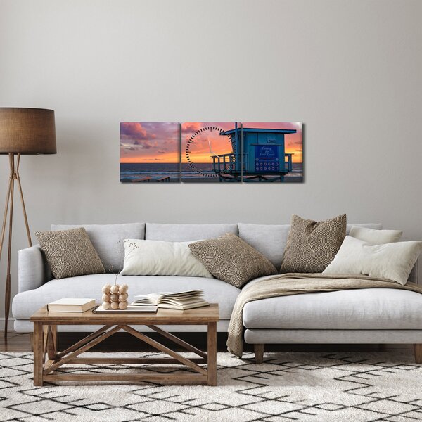 Obraz z pláže Santa Monica (s hodinami) (90x30 cm)