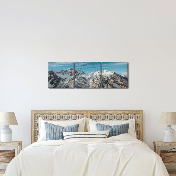 Obraz zasnežených vrcholkov, Fiordland (s hodinami) (90x30 cm)