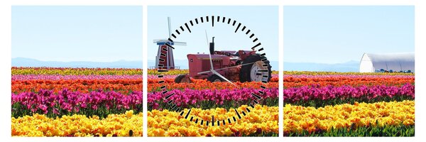 Obraz tulipánové farmy (s hodinami) (90x30 cm)