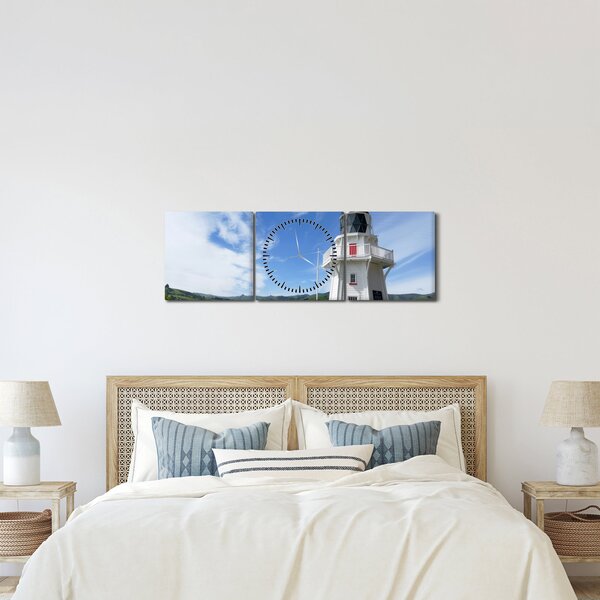 Obraz majáku Akaroa, Nový Zéland (s hodinami) (90x30 cm)