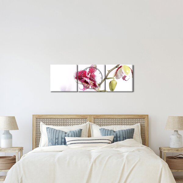 Obraz kvetu orchidey (s hodinami) (90x30 cm)