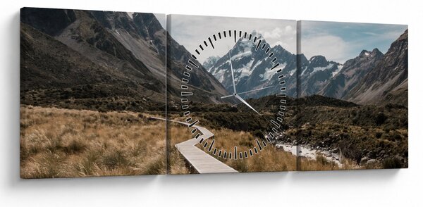 Obraz - Chodník v údolí hory Mt. Cook (s hodinami) (90x30 cm)