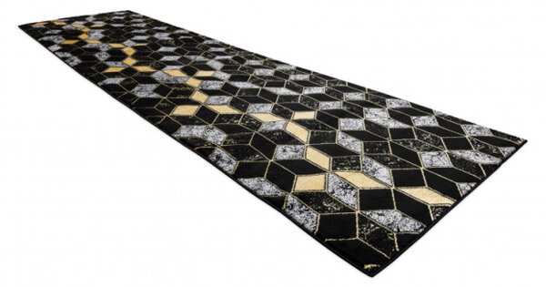 Koberec / Behúň GLOSS 400B 86 glamour, art deco, 3D geometrický - čierny / zlatý