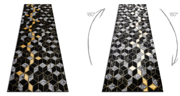 Koberec / Behúň GLOSS 400B 86 glamour, art deco, 3D geometrický - čierny / zlatý