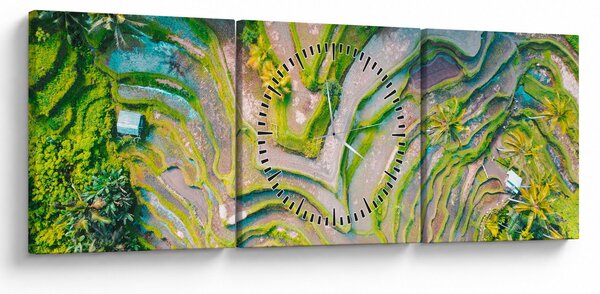 Obraz ryžových polí z vtáčej perspektívy (s hodinami) (90x30 cm)