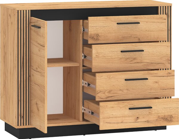 MEBLINE Komoda URSA 07 dub craft zlatý + čierna
