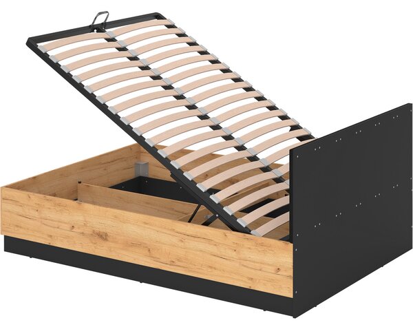 MEBLINE Posteľ 140x200 so zdvíhacím roštom URSA 13A dub craft zlatý + čierna