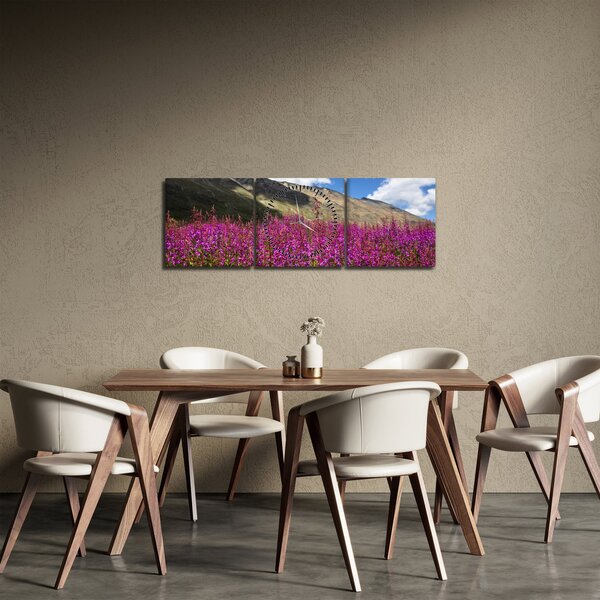 Obraz scenérie horské lúky (s hodinami) (90x30 cm)