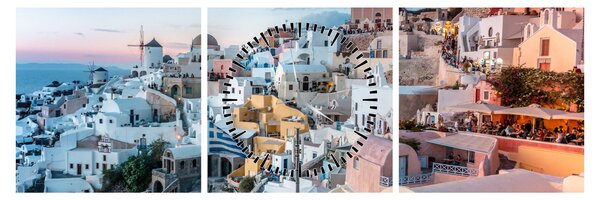 Obraz - Súmrak v Santorini (s hodinami) (90x30 cm)