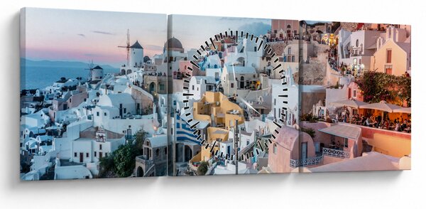 Obraz - Súmrak v Santorini (s hodinami) (90x30 cm)