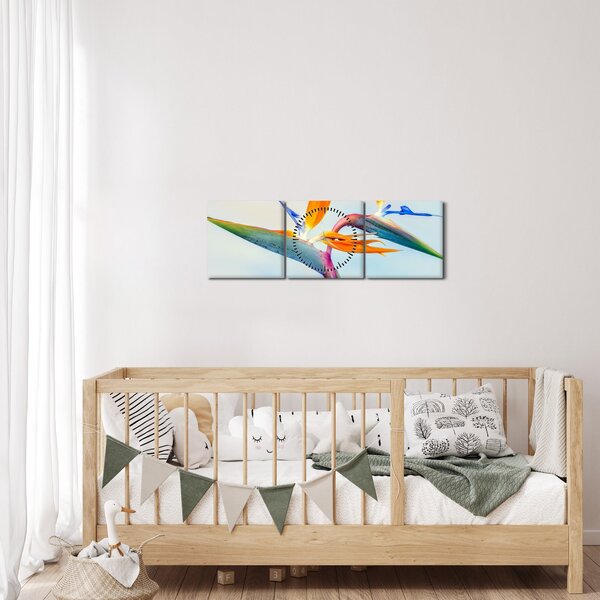 Obraz kvetu Strelícia (s hodinami) (90x30 cm)