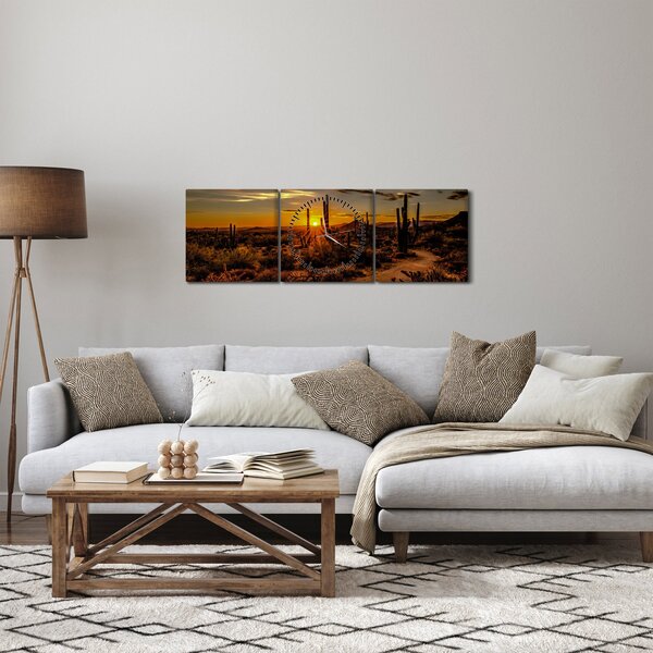 Obraz - Koniec dňa v arizonskej púšti (s hodinami) (90x30 cm)