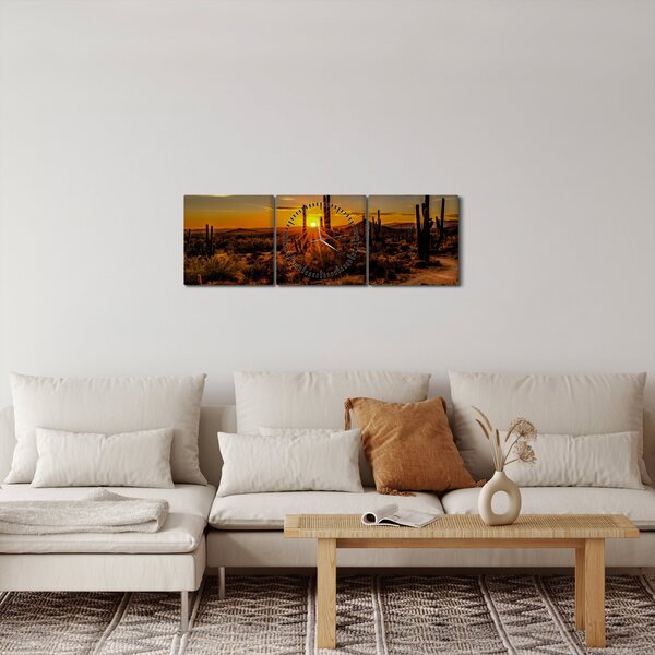 Obraz - Koniec dňa v arizonskej púšti (s hodinami) (90x30 cm)