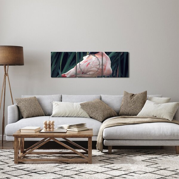 Obraz - Plameniak (s hodinami) (90x30 cm)
