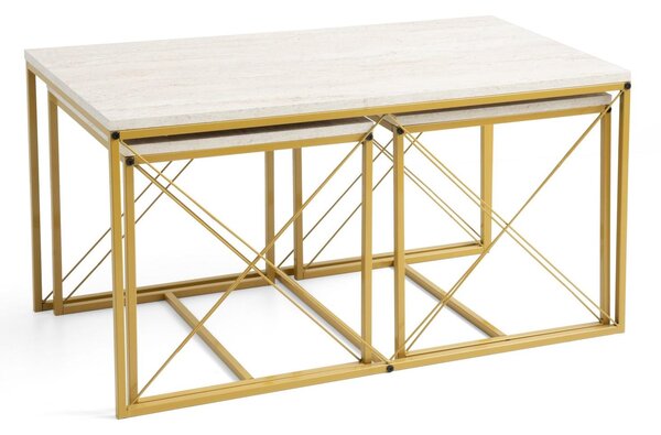 NovýNábytok.sk Set 3 konferenčných stolíkov Defenella (mramor + zlatá). Akcia -16%. Vlastná spoľahlivá doprava až k Vám domov. 1107089