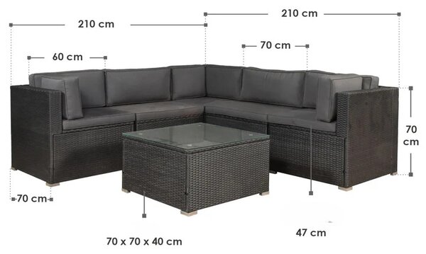 Záhradná ratanová zostava Nassau - tmavosivá