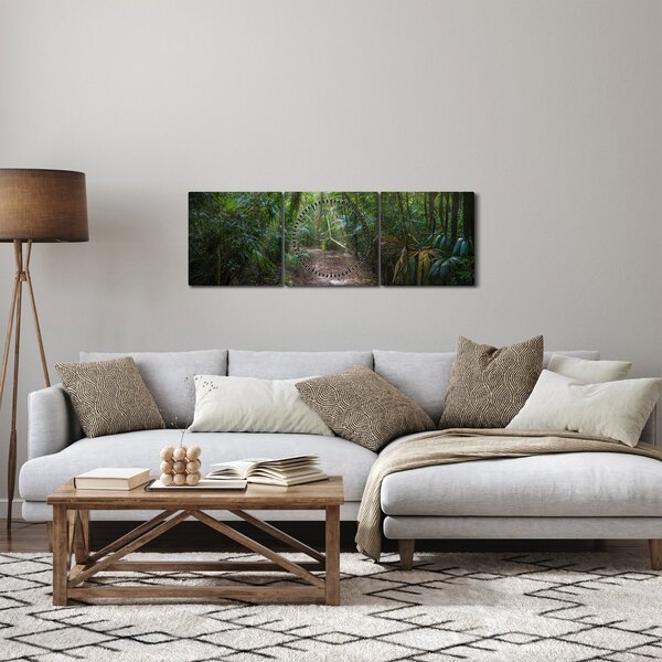 Obraz - Slnečné lúče v džungli (s hodinami) (90x30 cm)