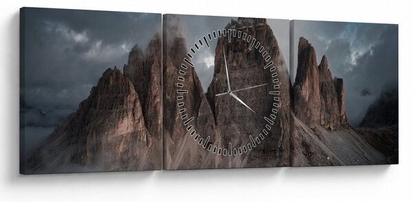 Obraz - Tri Zuby, Talianske Dolomity (s hodinami) (90x30 cm)