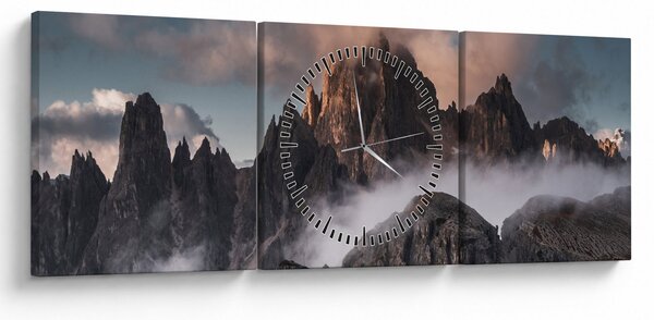 Obraz - Talianske dolomity schované v hmle (s hodinami) (90x30 cm)