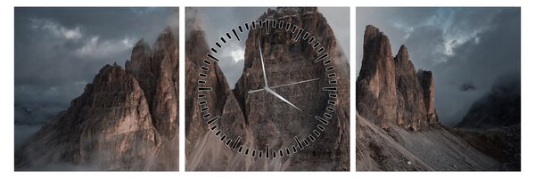 Obraz - Tri Zuby, Talianske Dolomity (s hodinami) (90x30 cm)