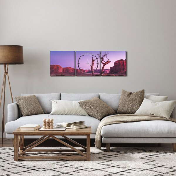 Obraz stromu u červených skál (s hodinami) (90x30 cm)