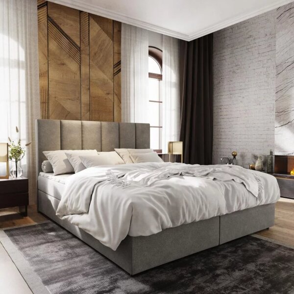 Čalúnená posteľ boxspring MERALIS 180x200 cm sivá Matrac: Matrac Bonell pružinový