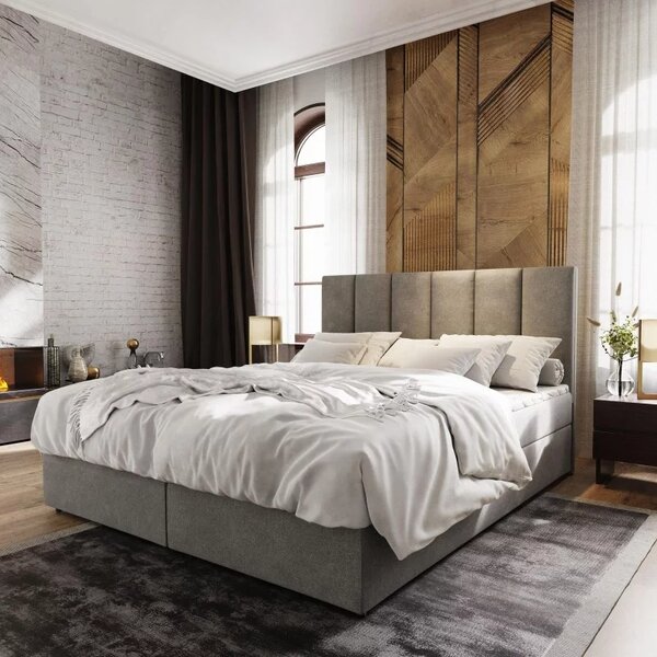 Čalúnená posteľ boxspring MERALIS 180x200 cm sivá Matrac: Matrac Bonell pružinový