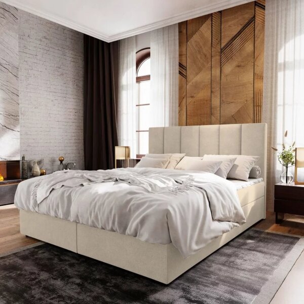 Čalúnená posteľ boxspring MERALIS 140x200 cm béžová Matrac: Matrac Bonell pružinový