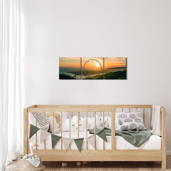 Obraz východu slnka nad morom (s hodinami) (90x30 cm)