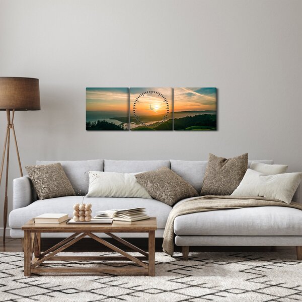 Obraz východu slnka nad morom (s hodinami) (90x30 cm)