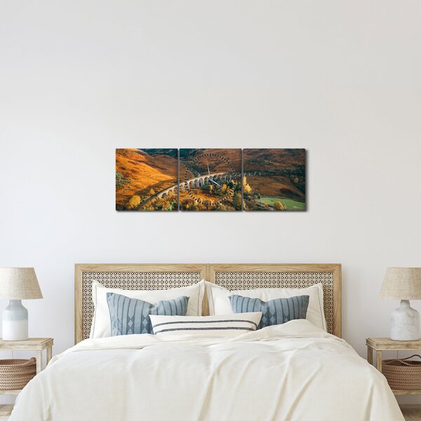 Obraz mosta v škótskom údolí (s hodinami) (90x30 cm)